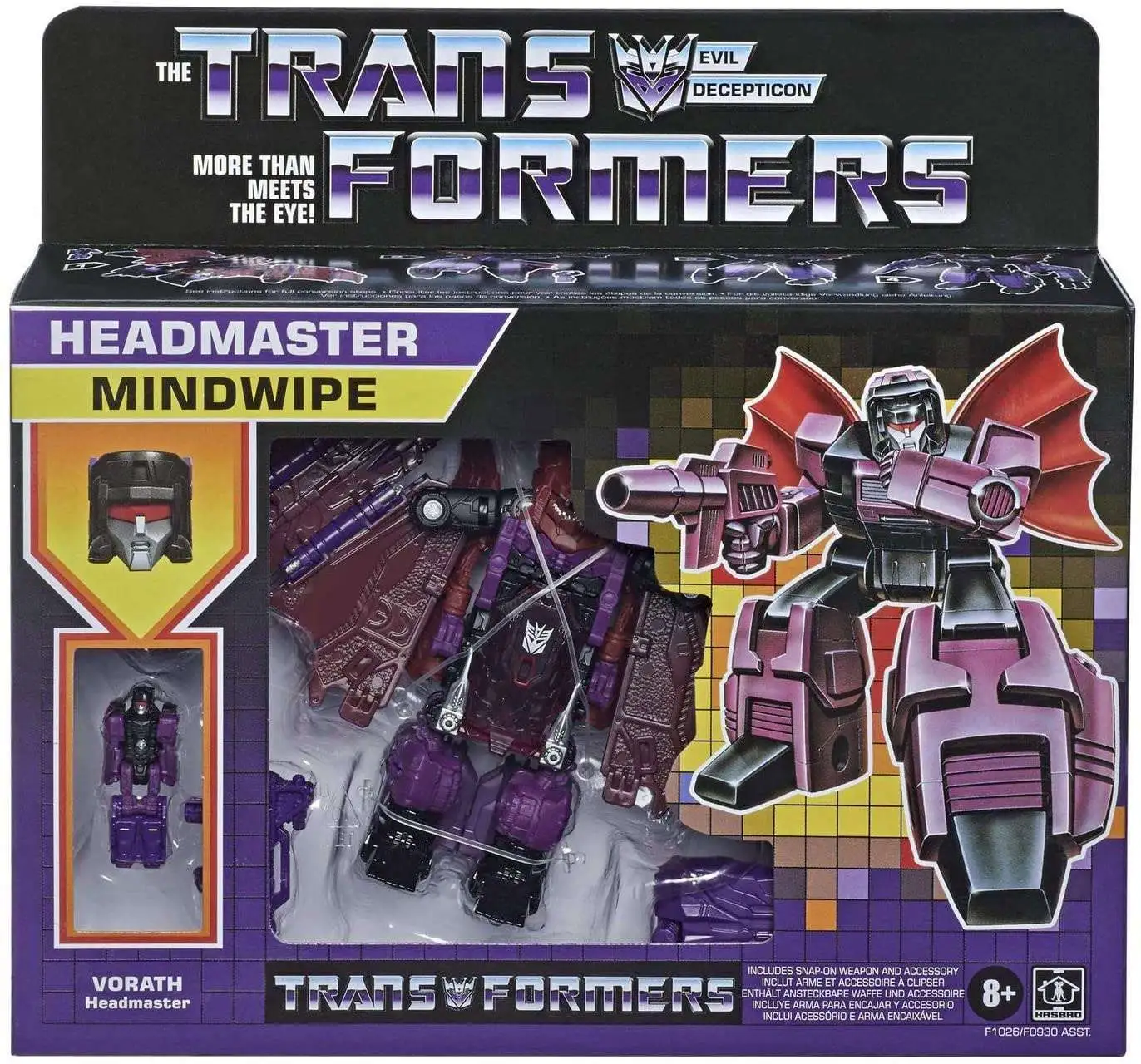 Transformers Retro Decepticon Headmaster Mindwipe with Vorath