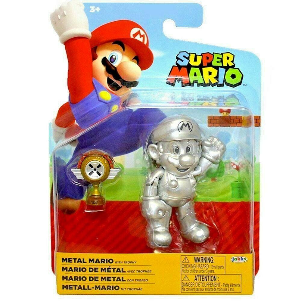 Super Mario Metal Mario with Trophy 10Cm Original