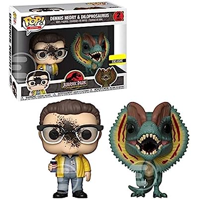 Funko Pop Movies: Jurassic Park - Dennis Nedry and Dilophosaurus Goo-Splattered Pop! Vinyl Figure 2-Pack - Entertainment Earth Exclusive