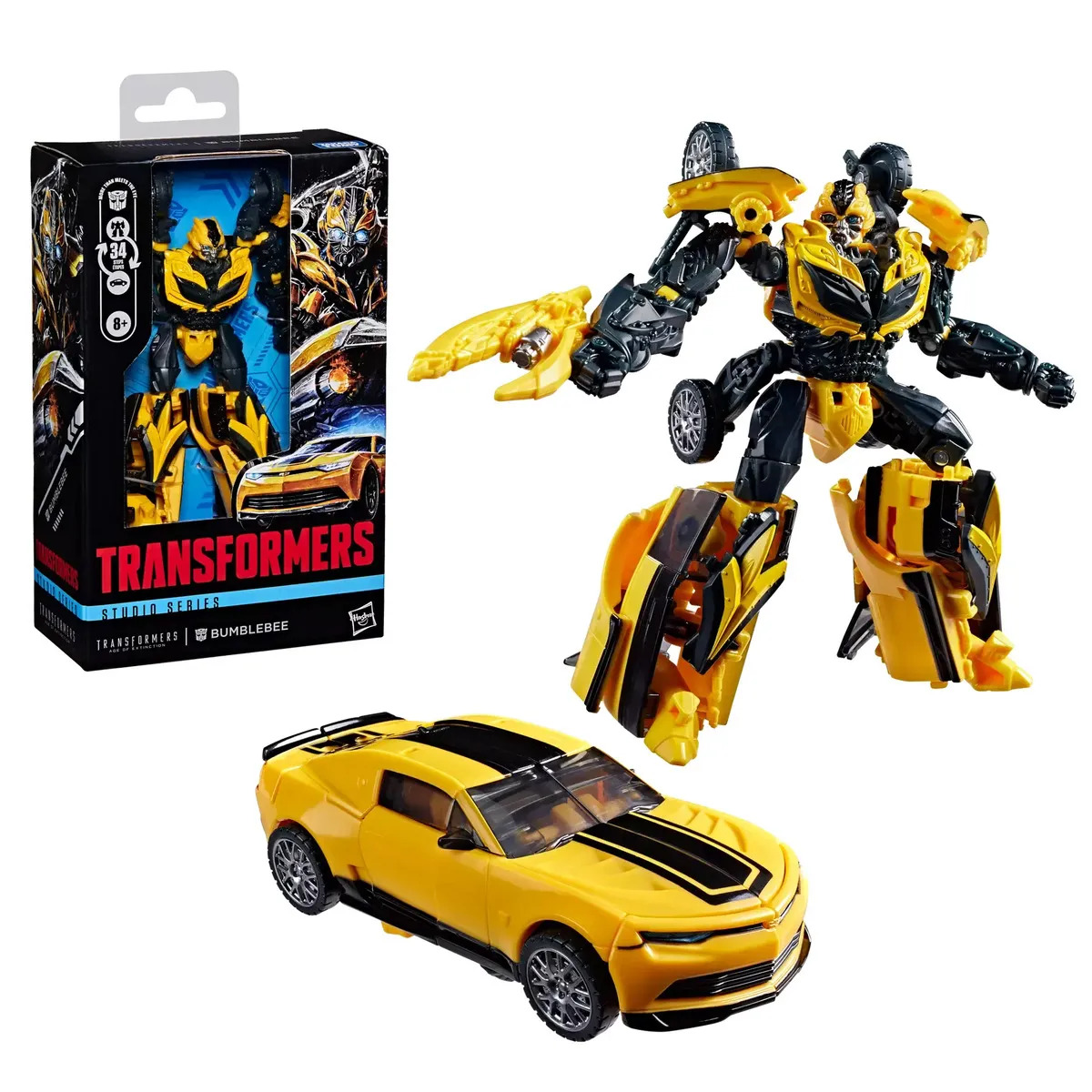Bumblebee Transformers Studio Series Transformers: Age of Extinction Deluxe Class, figura de acción de 12.5 cm, conversión en 34 pasos de robot a Camaro, incluye blaster, Hasbro