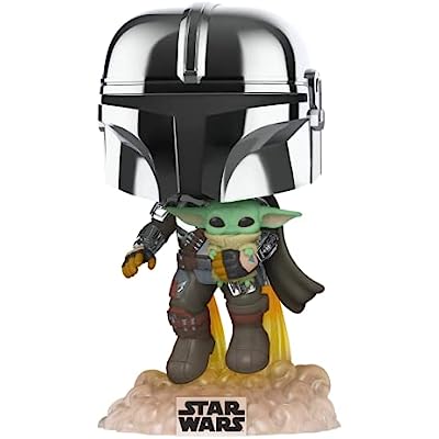 Funko Pop Mandalorian Holding Grogu Con Pin Chrome Exclusive
