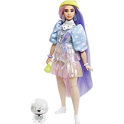 Barbie Extra Doll in Shimmery Look with Pet Puppy