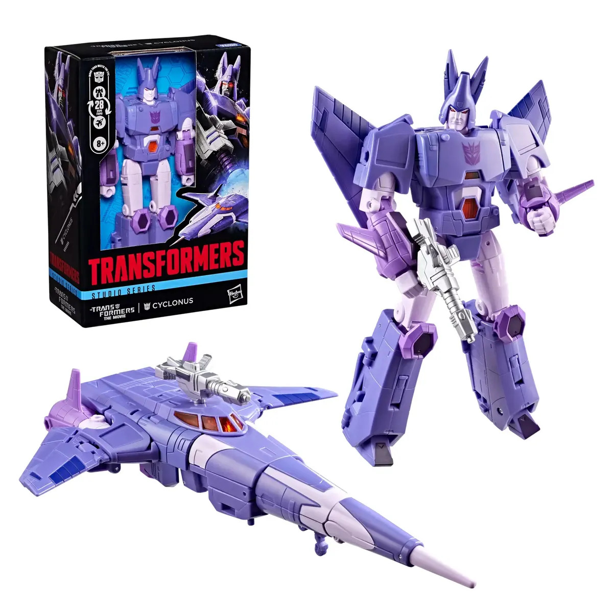 Cyclonus Transformers Studio Series 86 The Transformers: The Movie Voyager Class, figura de acción de 20 cm convertible en jet en 28 pasos, incluye blaster, Hasbro