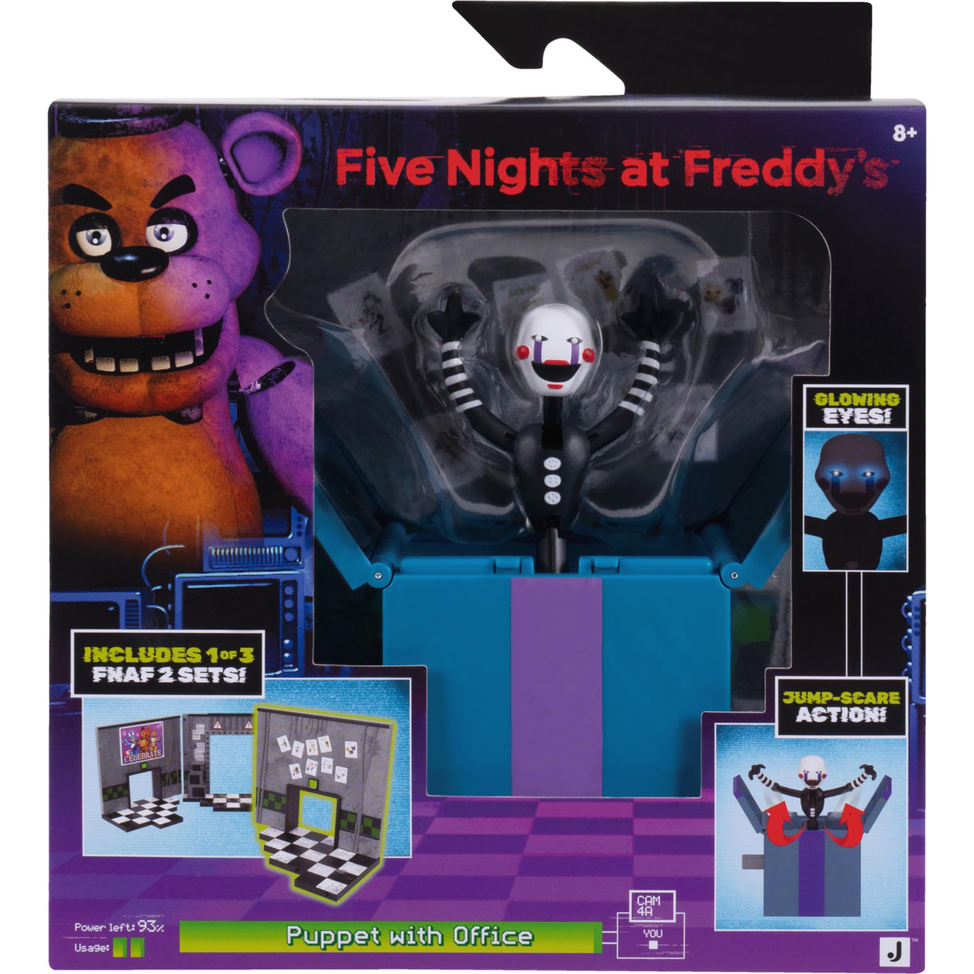 Jazwares Five Nights at Freddy’s Puppet Office Set - 5-Inch Articulated Figure with Jumpscare Feature  Glow-in-The-Dark Eyes  and Optical Diorama