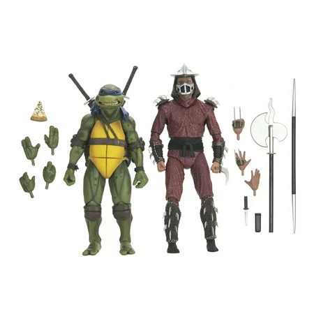 NECA Teenage Mutant Ninja Turtles (1990): Roof Top Battle Shredder Vs Leo Action Figures with Interchangeable Hands and Various Weapons (7 ) [WM EXCLUSIVE]