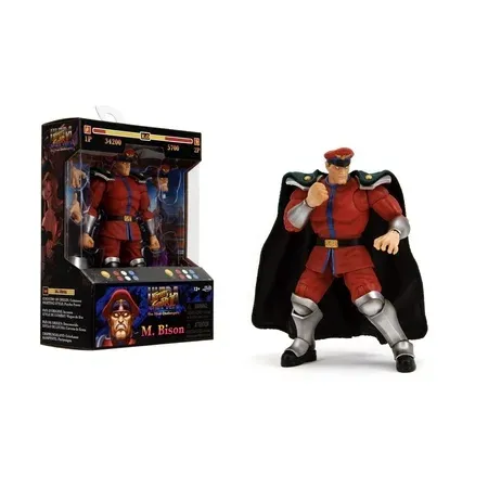 Jada Toys Street Fighter II M. Bison Action Figure – 6  Tall  Interchangeable Heads  Hands  Purple Fire Accessory