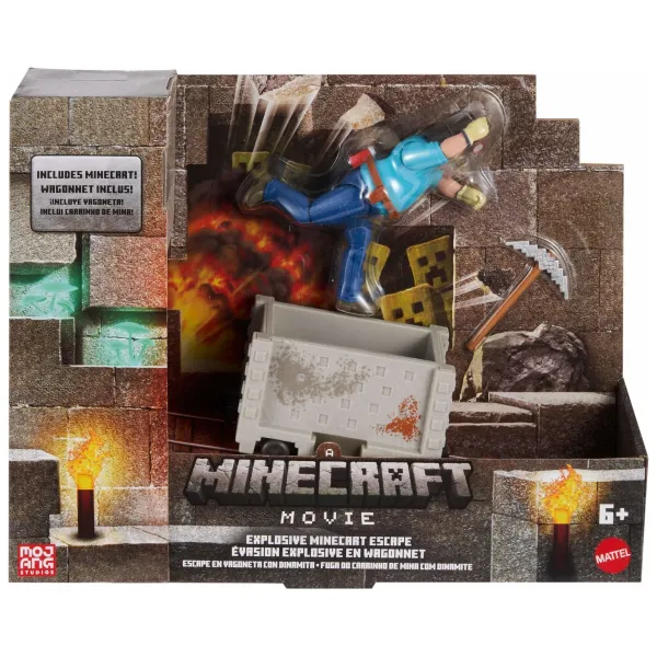 Minecraft Action Set Explosive Minecart Escape Steve & Cart