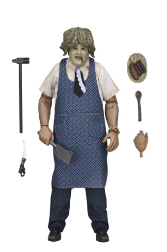 TEXAS CHAINSAW MASSACRE - 8 INCH CLOTHED ACTION FIGURE - LEATHERFACE WITH OLD LADY MASK IN WINDOW BOX