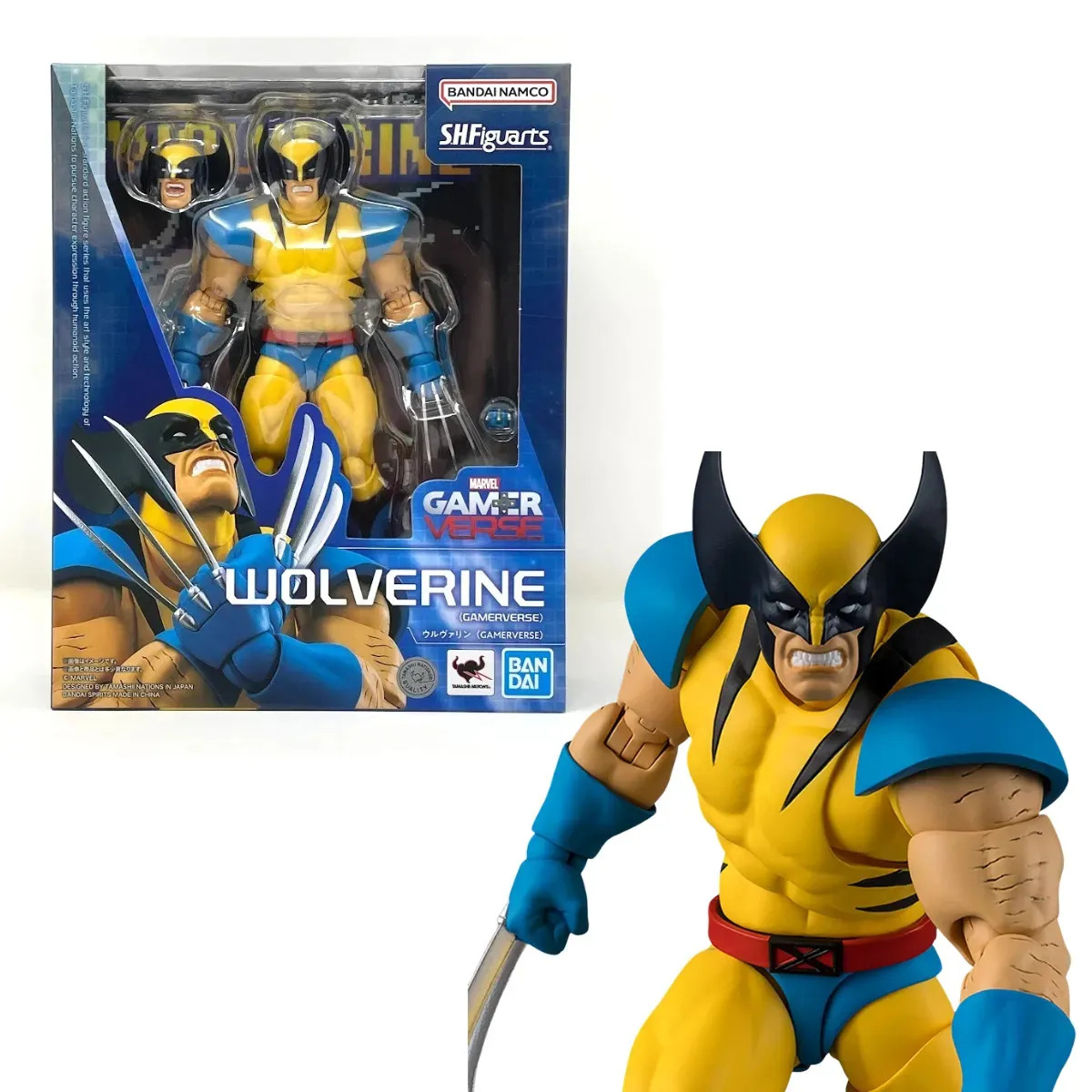Wolverine X-Men Gamerverse S.H.Figuarts Bandai Tamashii Nations, figura de acción 15 cm con cabezas intercambiables, garras, manos alternas y efecto especial